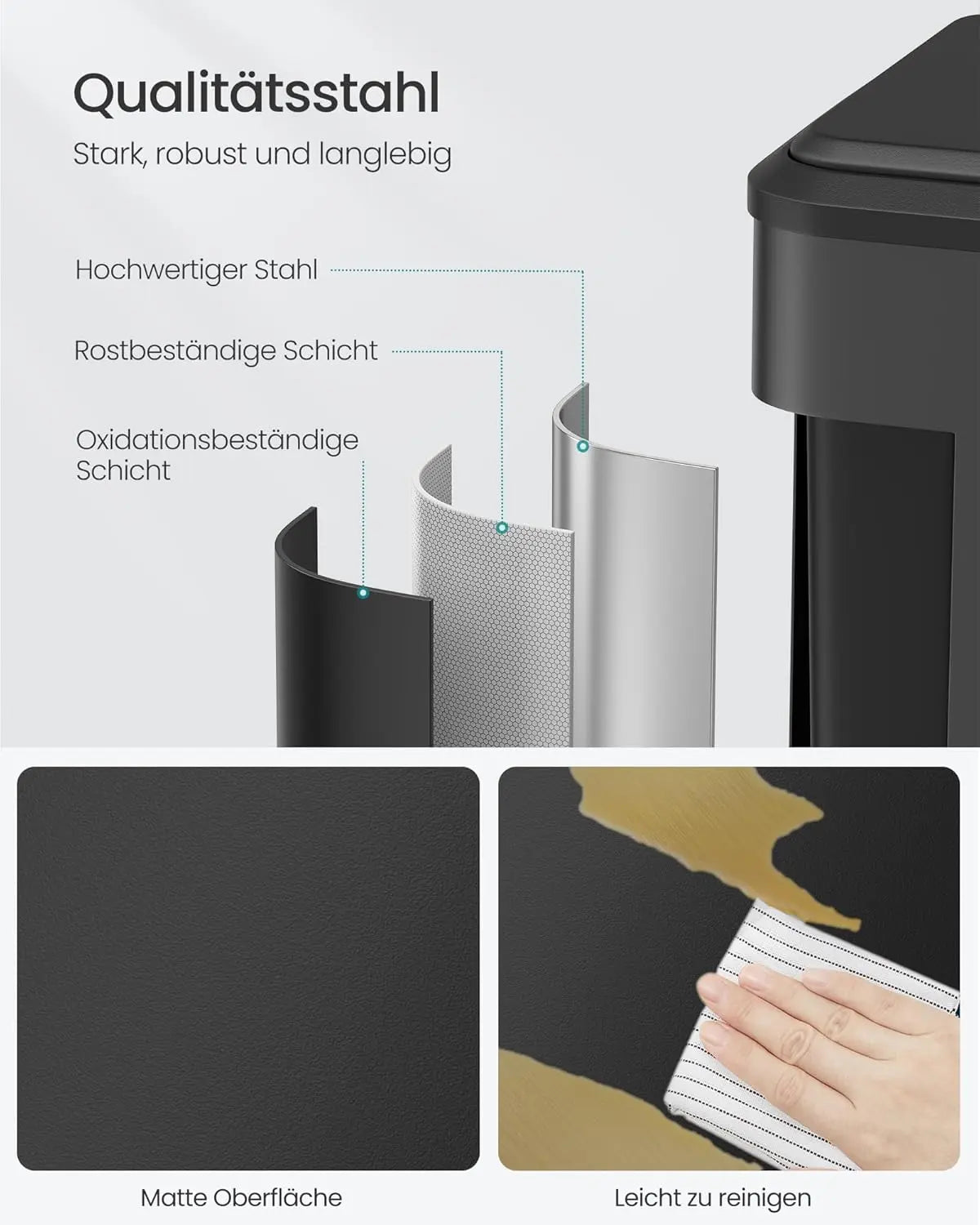 Abfalltrennsystem 2x15L Softclose Stahl Schwarz von Songmics