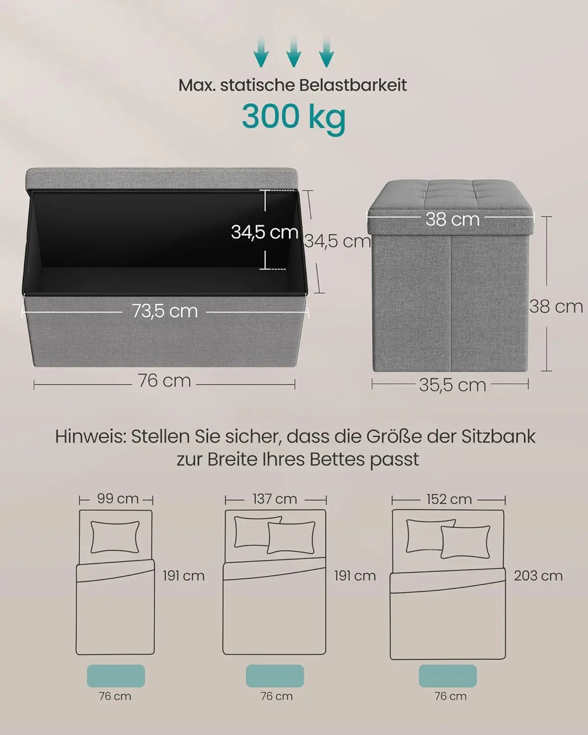 Sitzhocker mit Stauraum Aschgrau von Songmics
