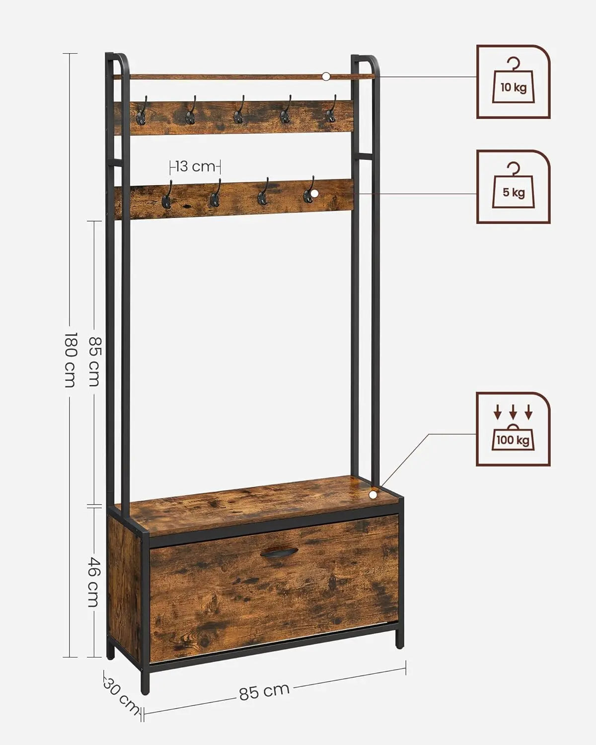 Garderobenständer mit Schuhschrank Vintagebraun-Schwarz von Songmics