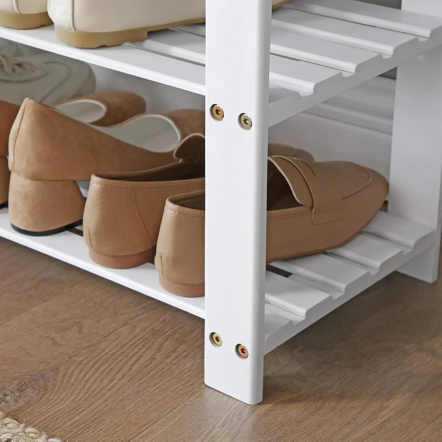 Schuhbank Bambus Regal 2 Ebenen Weiss von Songmics