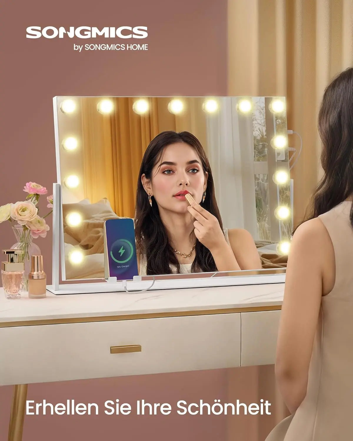 Schminkspiegel LED-Beleuchtung dimmbar weiss Metall von Songmics