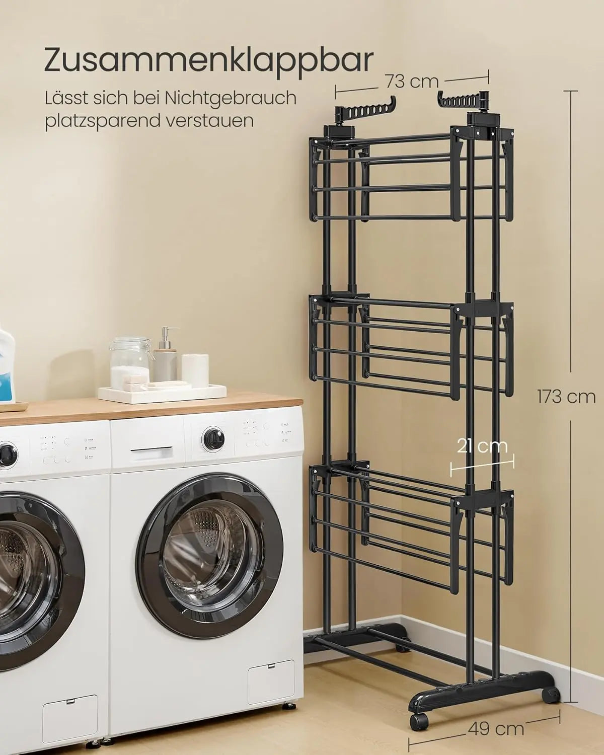 Flügelwäscheständer 4 Ebenen schwarz Metall von Songmics