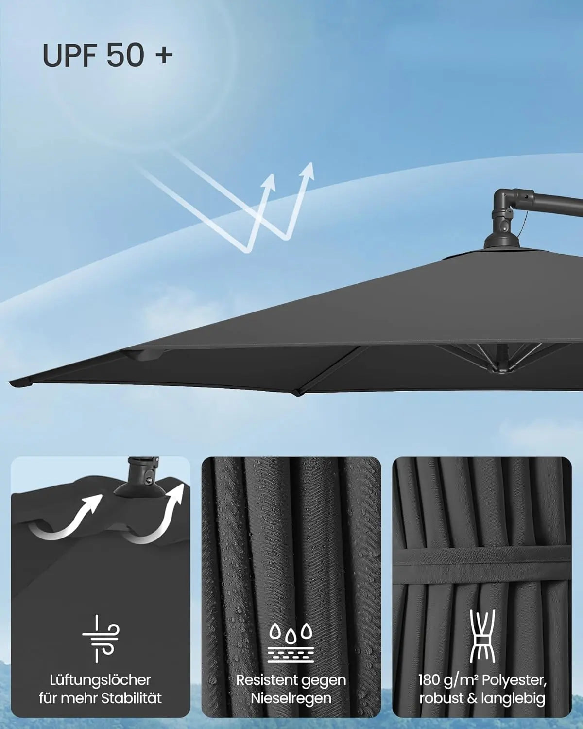 Ampelschirm 300cm UV-Schutz grau von Songmics