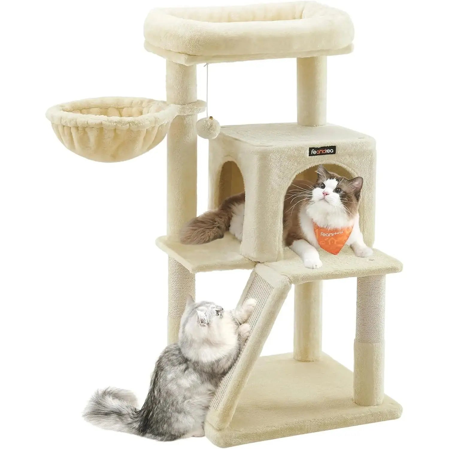 Kratzbaum grosse Plattform beige Plüsch von Songmics