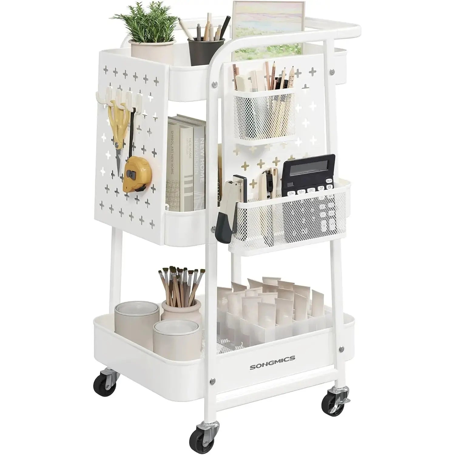 Rollwagen mit Metallgitterablagen wolkenweiss von Songmics