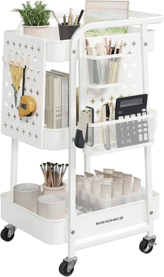 Rollwagen mit Metallgitterablagen wolkenweiss von Songmics