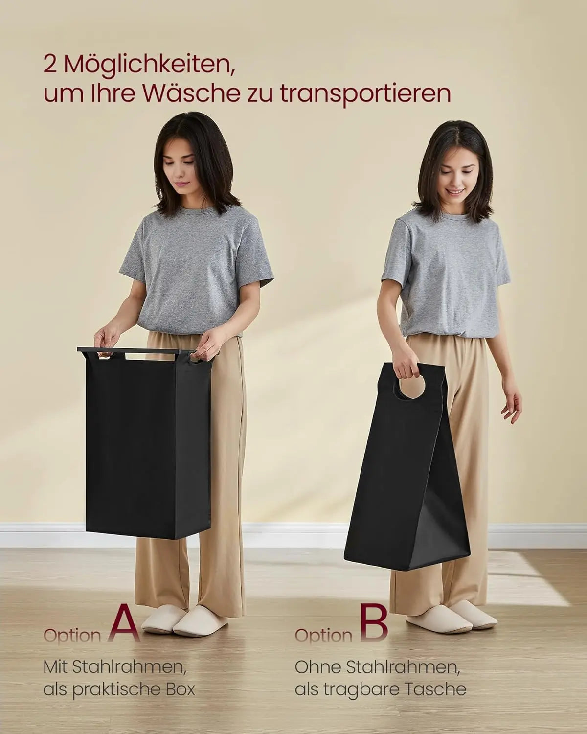 Wäschekorb 3-Fächer ausziehbar schwarz vintagebraun von Songmics