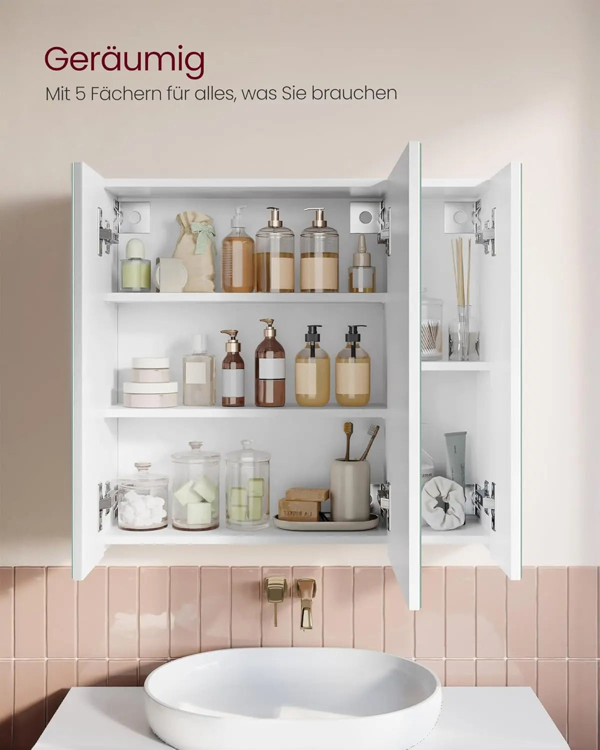 Spiegelschrank Badezimmerschrank mit Türen Weiss von Songmics