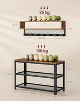 Garderobenleiste Schuhbank Set Rustikales Braun von Songmics