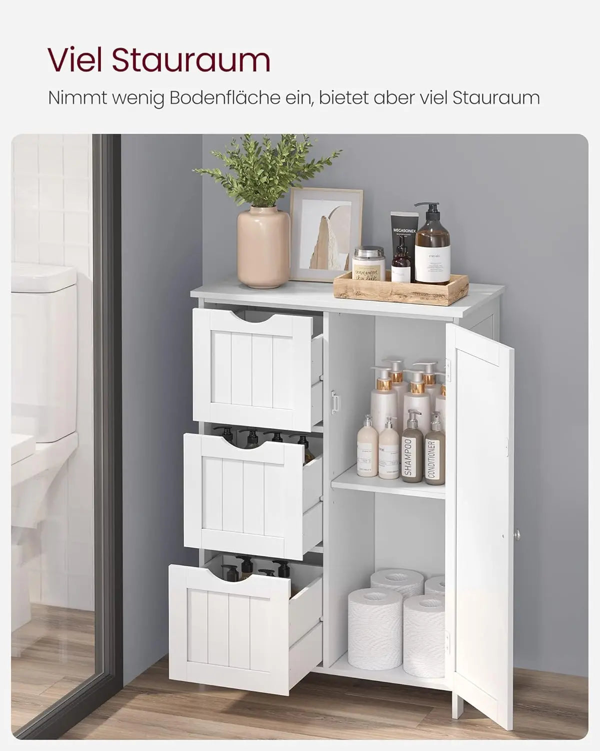 Badezimmerschrank mit 4 Schubladen und Tür Weiss von Songmics