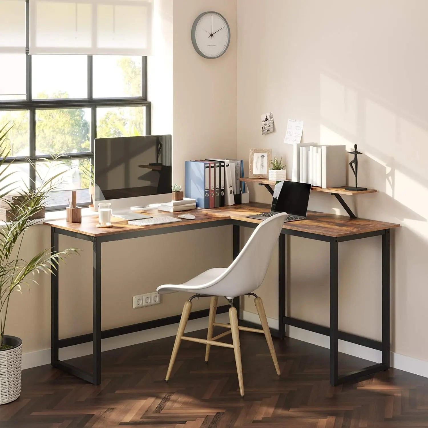 L-Schreibtisch platzsparend vintagebraun Metall von Songmics