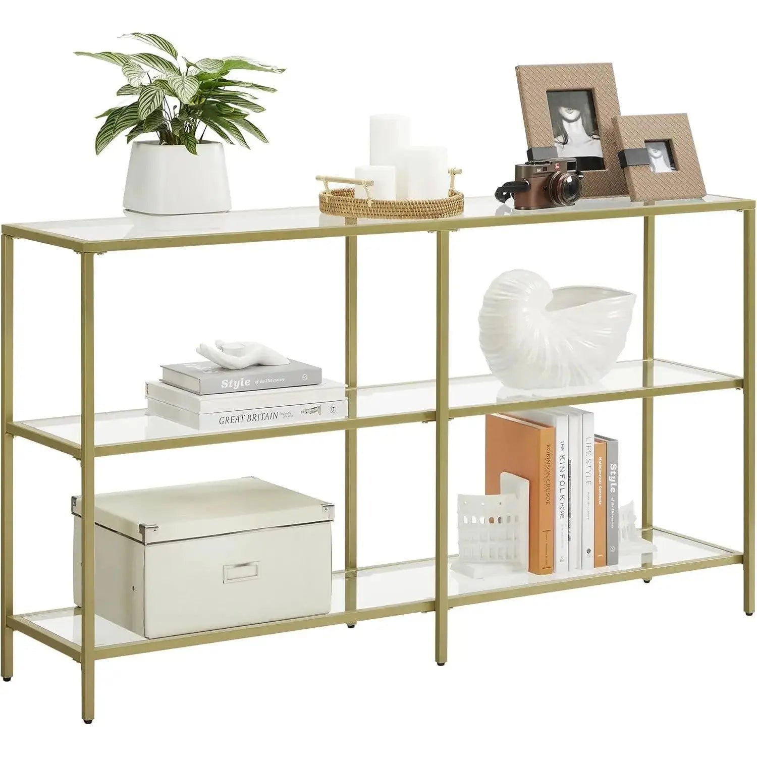 Konsolentisch Hartglas 3 Ablagen goldfarben von Songmics