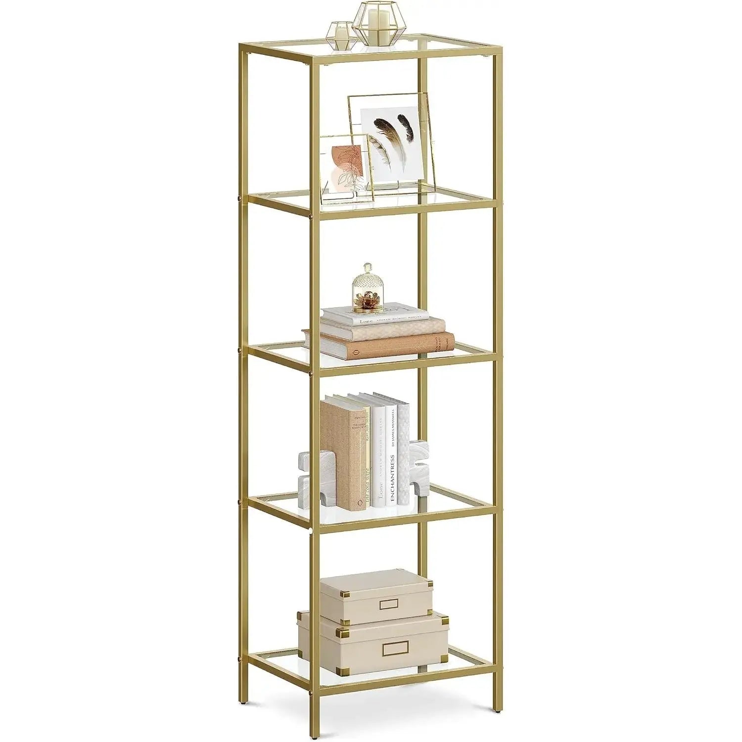 Regal mit 5 Ablagen transparent-gold von Songmics