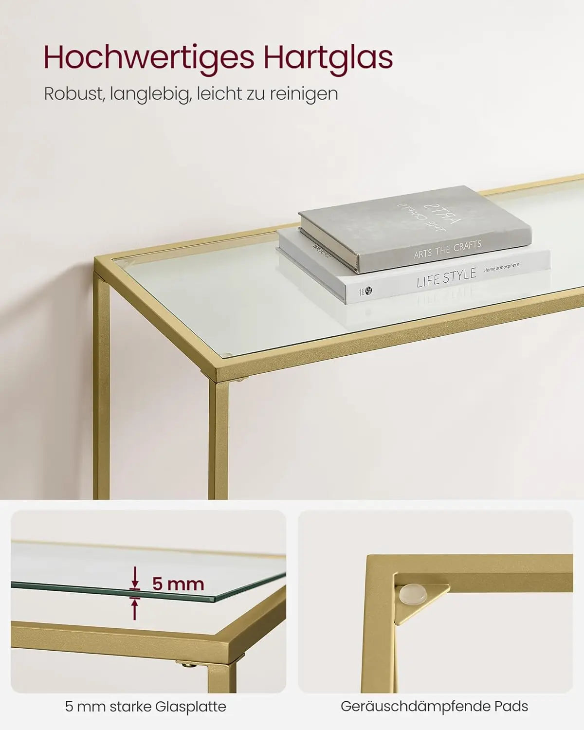 Konsolentisch Hartglas Modern Verstellbar Wohnzimmer Gold von Songmics