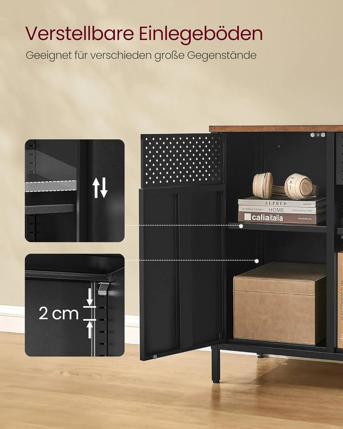Metallschrank Doppeltür Magnetverschluss Vintagebraun Stahl von Songmics