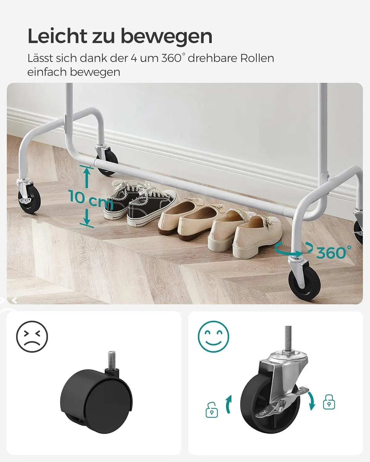 Kleiderständer auf Rollen hochbelastbar verchromt Metall mattweiss von guteszeug.ch