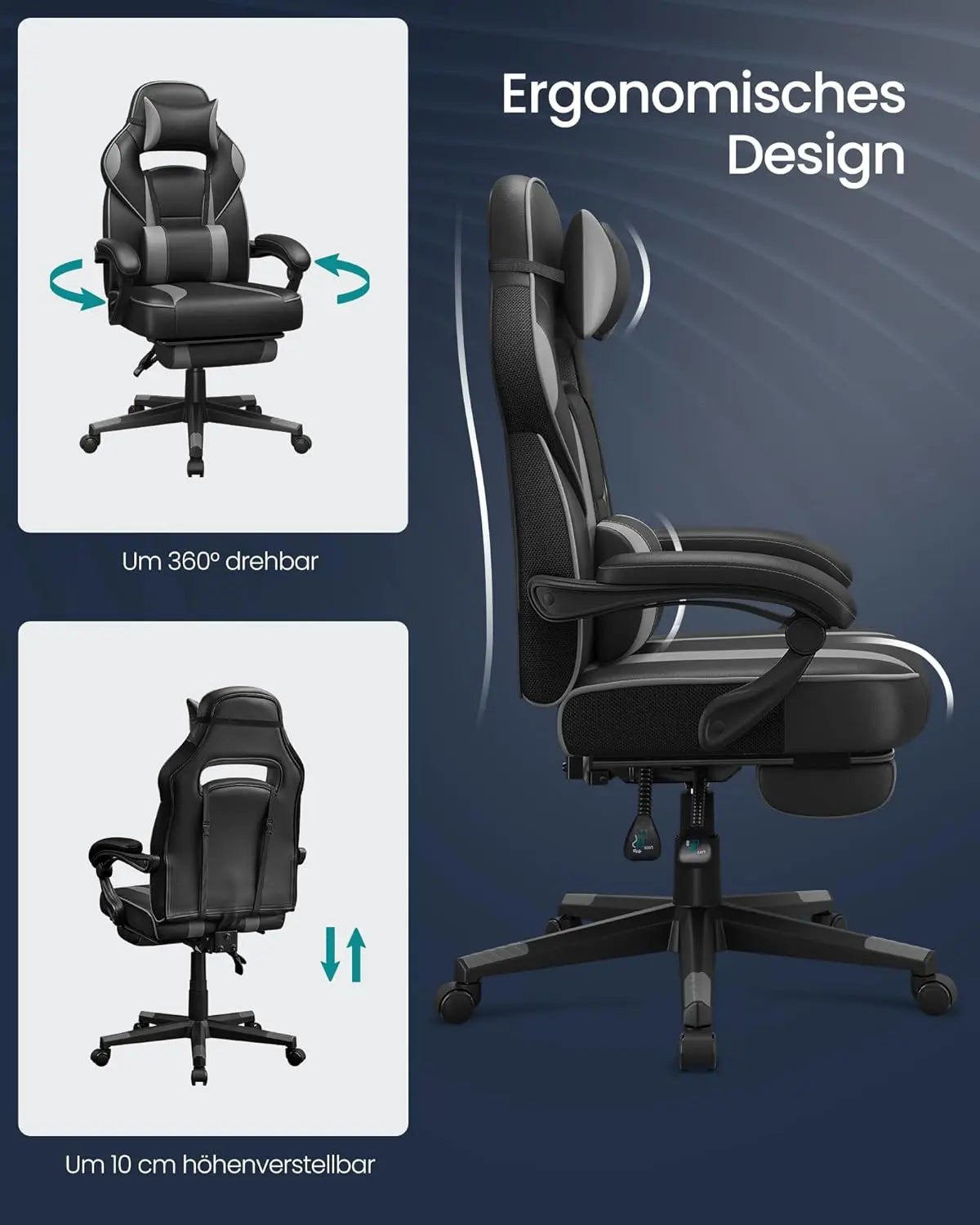 Bürostuhl Ergonomisch Höhenverstellbar Neigbar Tintenschwarz von Songmics