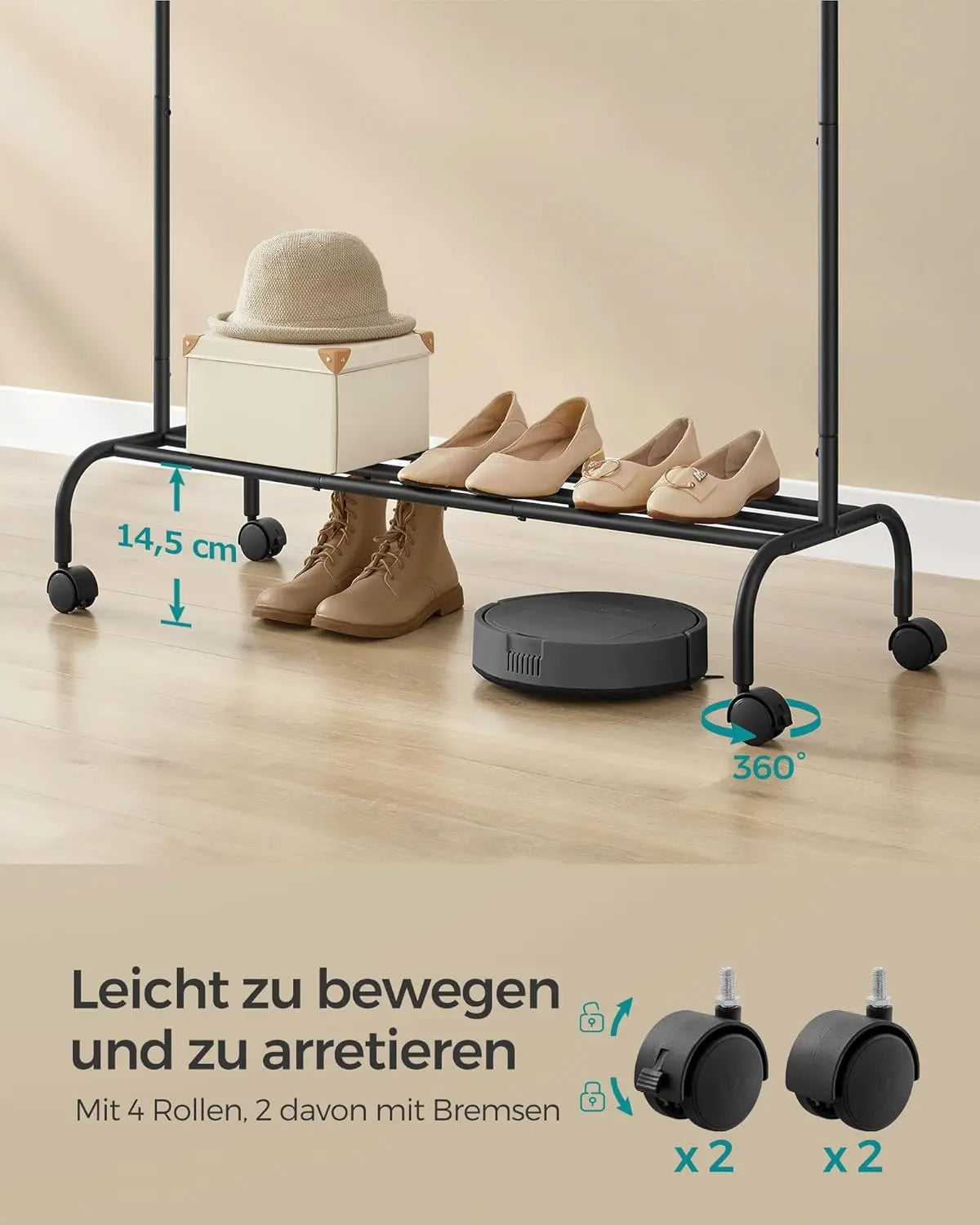 Kleiderständer Rollen Stahlrohre 50kg Schwarz von Songmics