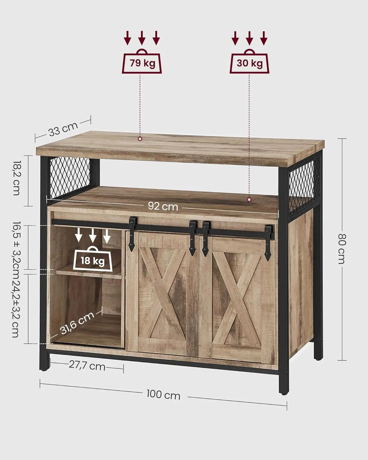 Sideboard Landhausstil Schiebetüren naturfarben Holz von Songmics