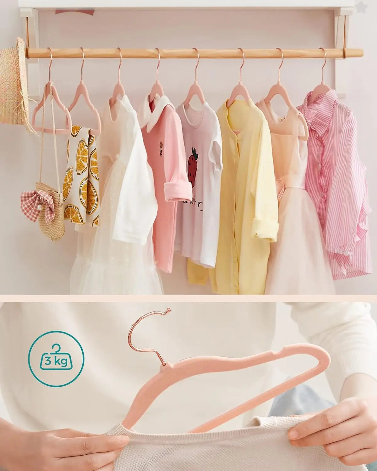 Kinderkleiderbügel Samt 50er Set pastellrosa von Songmics