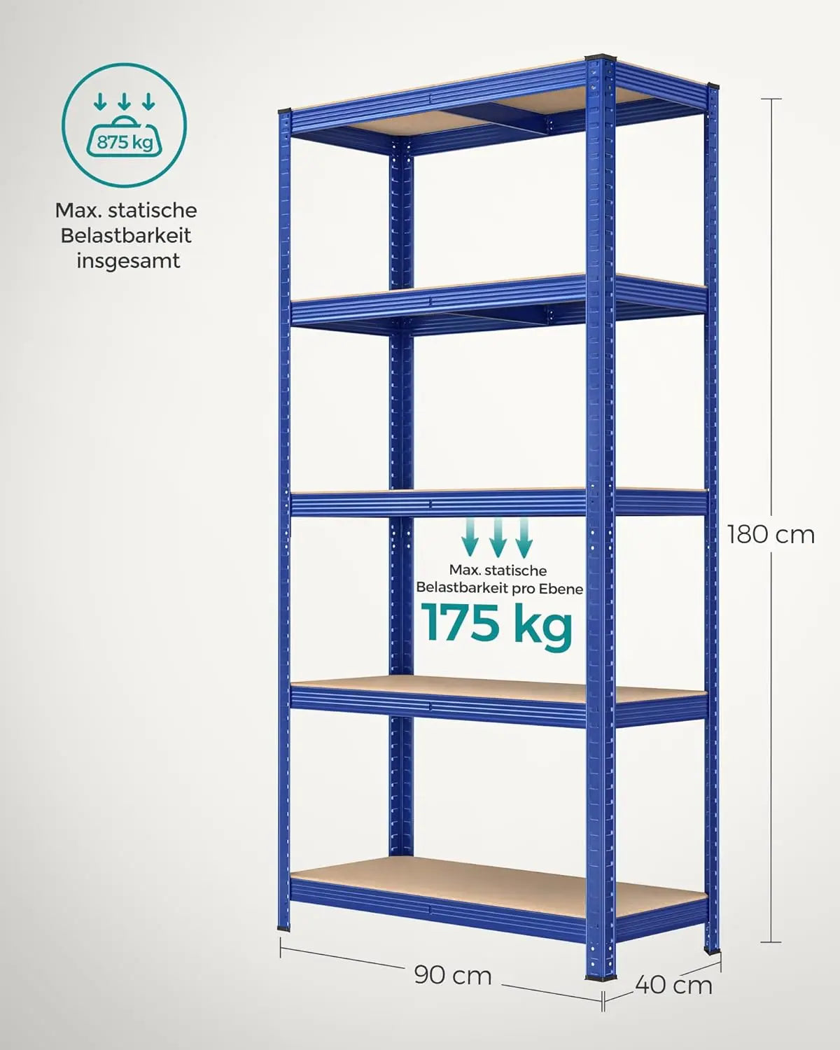 Schwerlastregal mit Stahlgestell 875kg Blau von Songmics