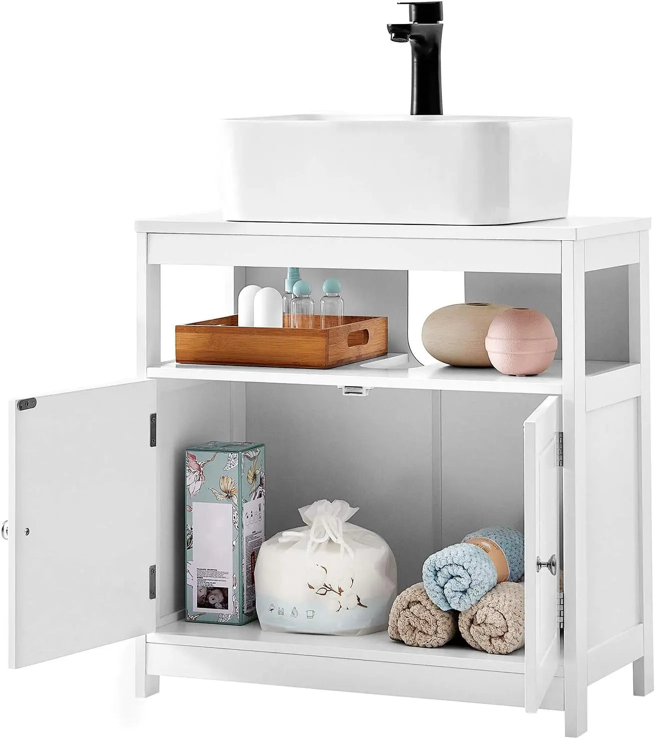 Waschbeckenunterschrank 60cm weiss Holz von Songmics