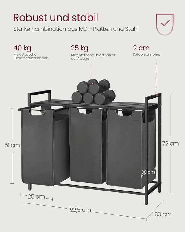 Wäschekorb mit 3 Fächern und Ablage, schiefergrau-anthrazitgrau von Songmics