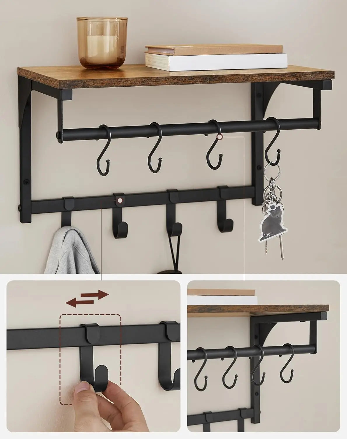 Wandgarderobe mit Regal rustikales Braun von Songmics