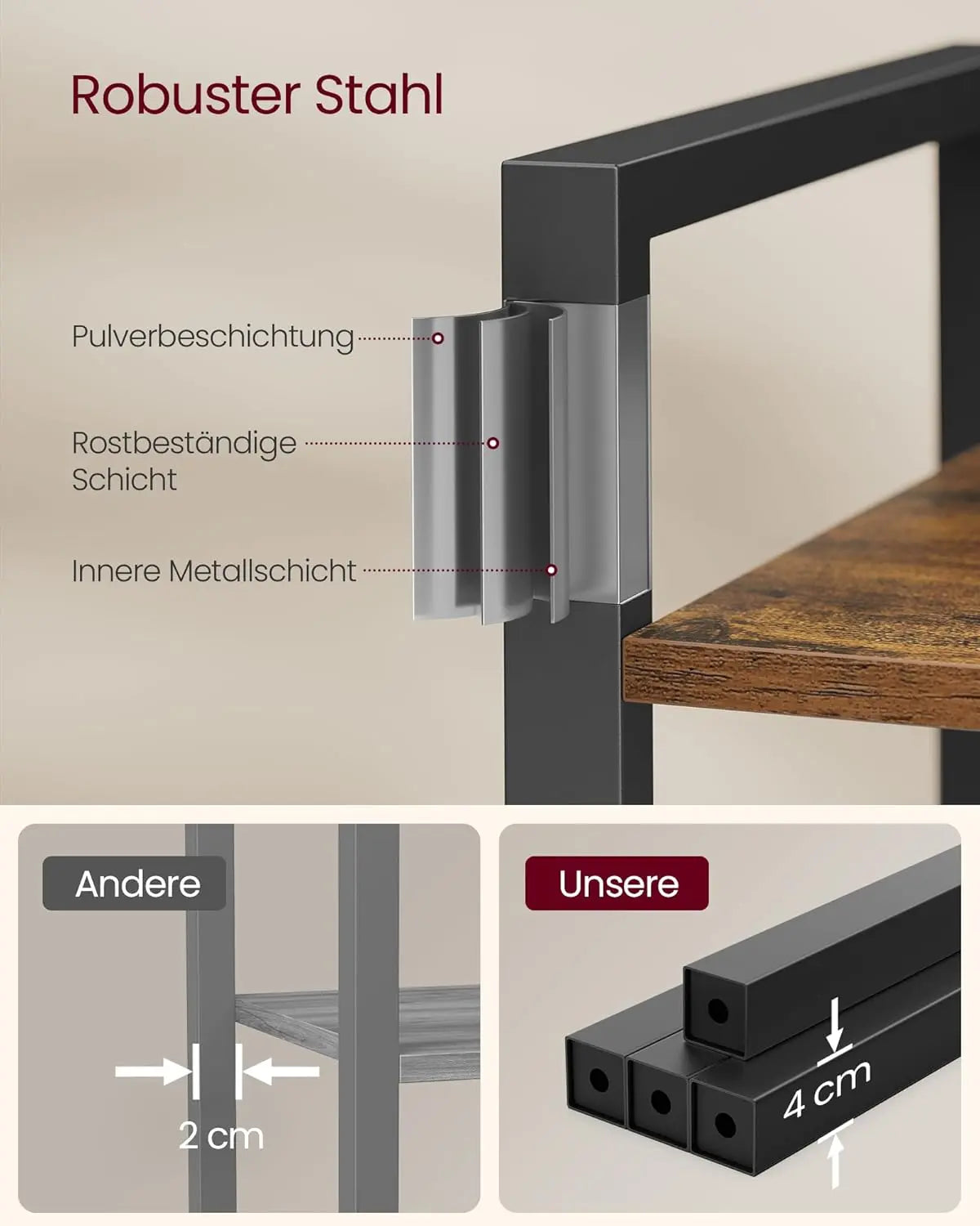 Standregal 4 Ebenen Vintagebraun Metall von Songmics