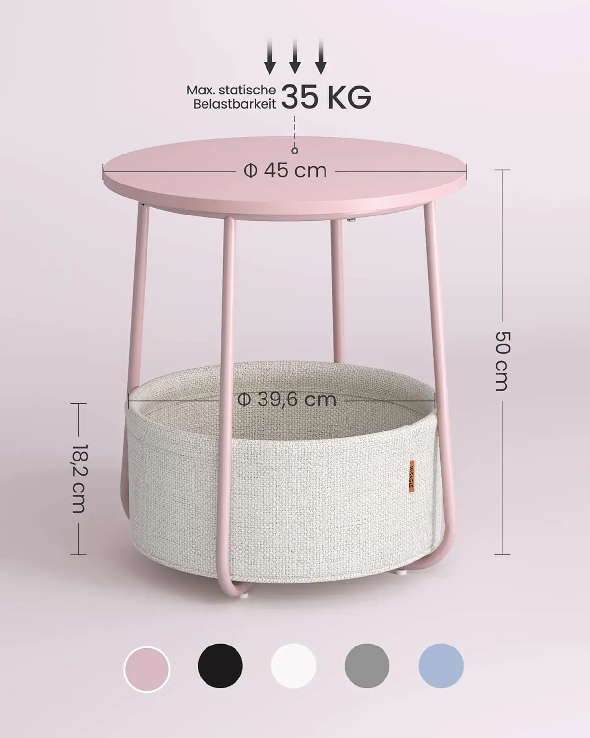 Beistelltisch rund mit Stauraum pastellrosa von Songmics
