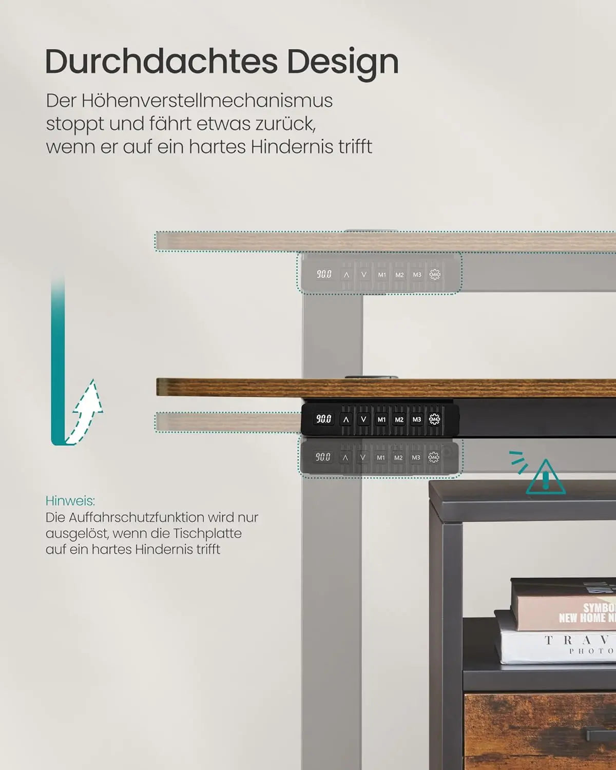Schreibtisch elektrisch höhenverstellbar mit Memory-Funktion 120 cm vintagebraun von Songmics