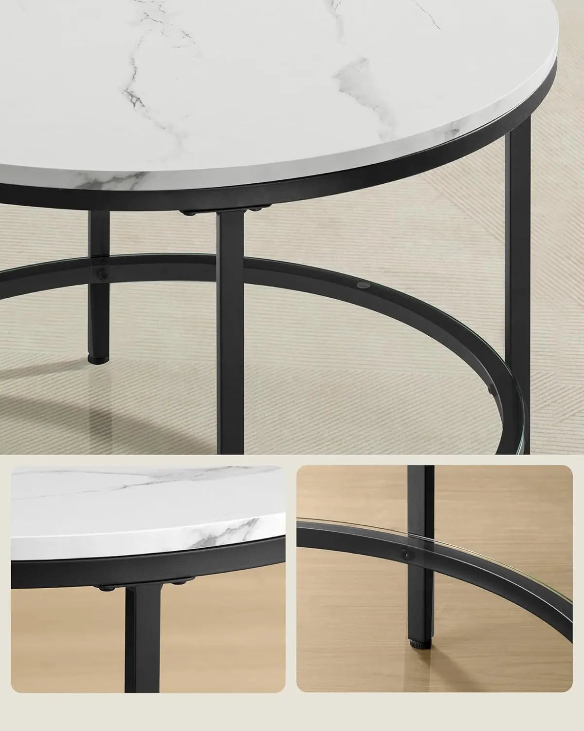 Couchtisch Marmor-Optik Weiss Glas Schwarz von Songmics