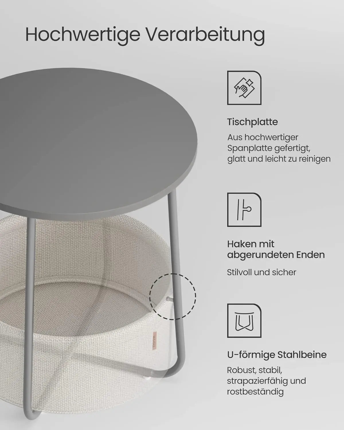 Beistelltisch rund mit Stauraum zementgrau von Songmics