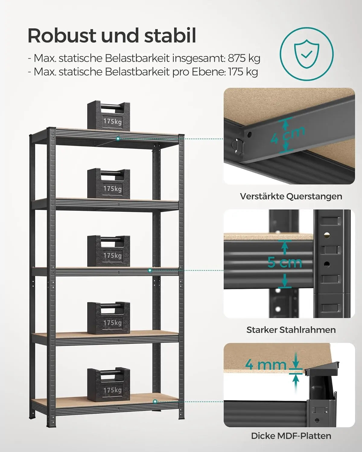 Schwerlastregal mit Stahlgestell Grau von Songmics