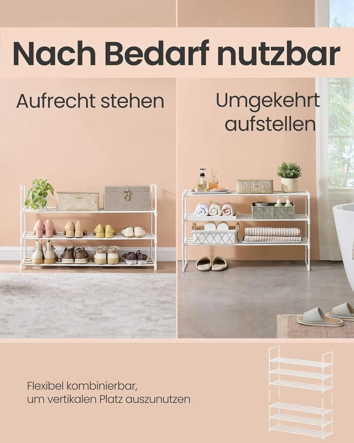 Schuhregal stapelbar 16-20 Paar perlweiss Metall von guteszeug.ch
