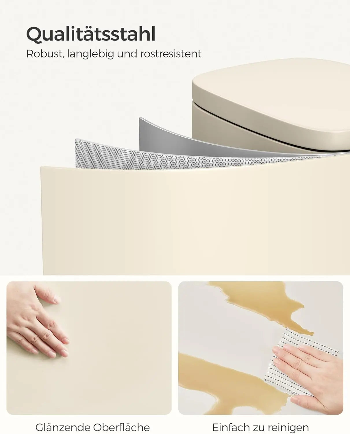 Treteimer 30L Softclose sandbeige Stahl von Songmics