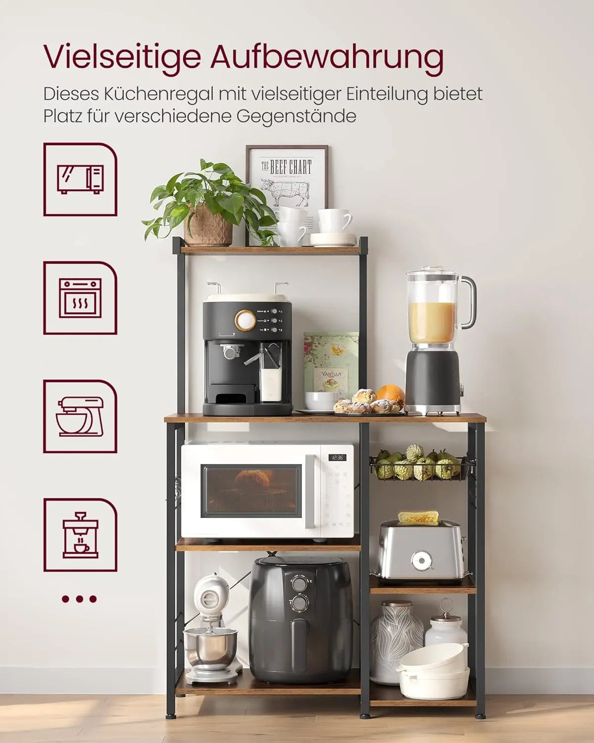 Küchenregal mit Metallkorb vintagebraun Metall von Songmics