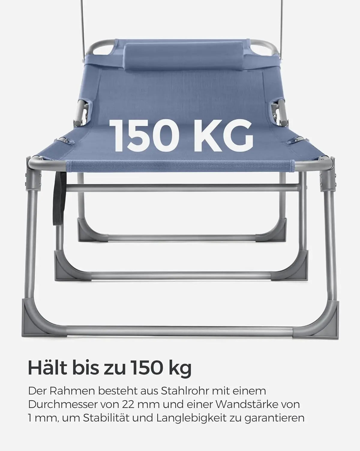 Sonnenliege klappbar mit Kopfkissen 150kg blau Stahl von Songmics