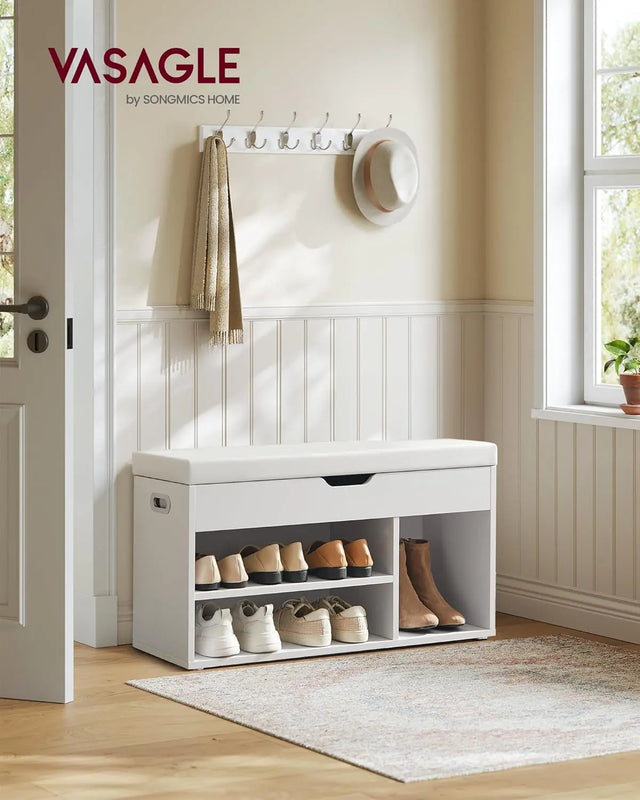 Schuhbank mit Stauraum gepolstert wolkenweiss von guteszeug.ch