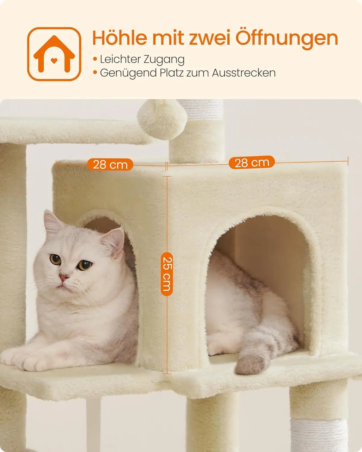 Kratzbaum 112cm Hängematte beige Plüsch von Songmics