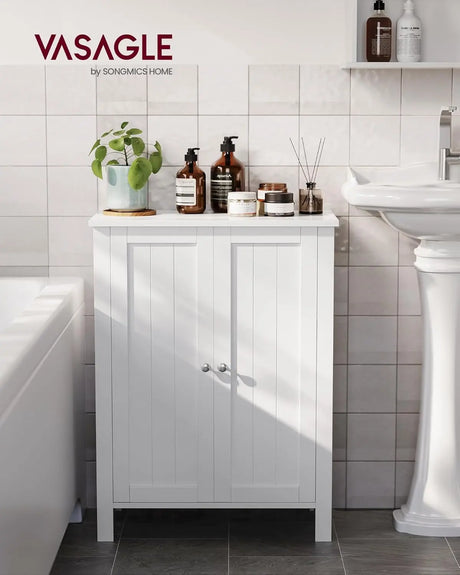 Badezimmerschrank Freistehend Verstellbare Regale Weiss von Songmics