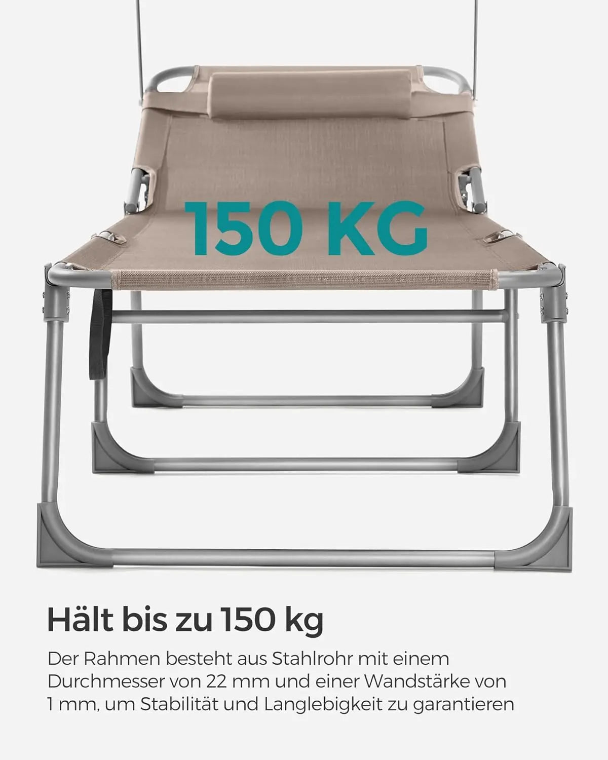 Sonnenliege klappbar 150kg taupe Stahl von Songmics
