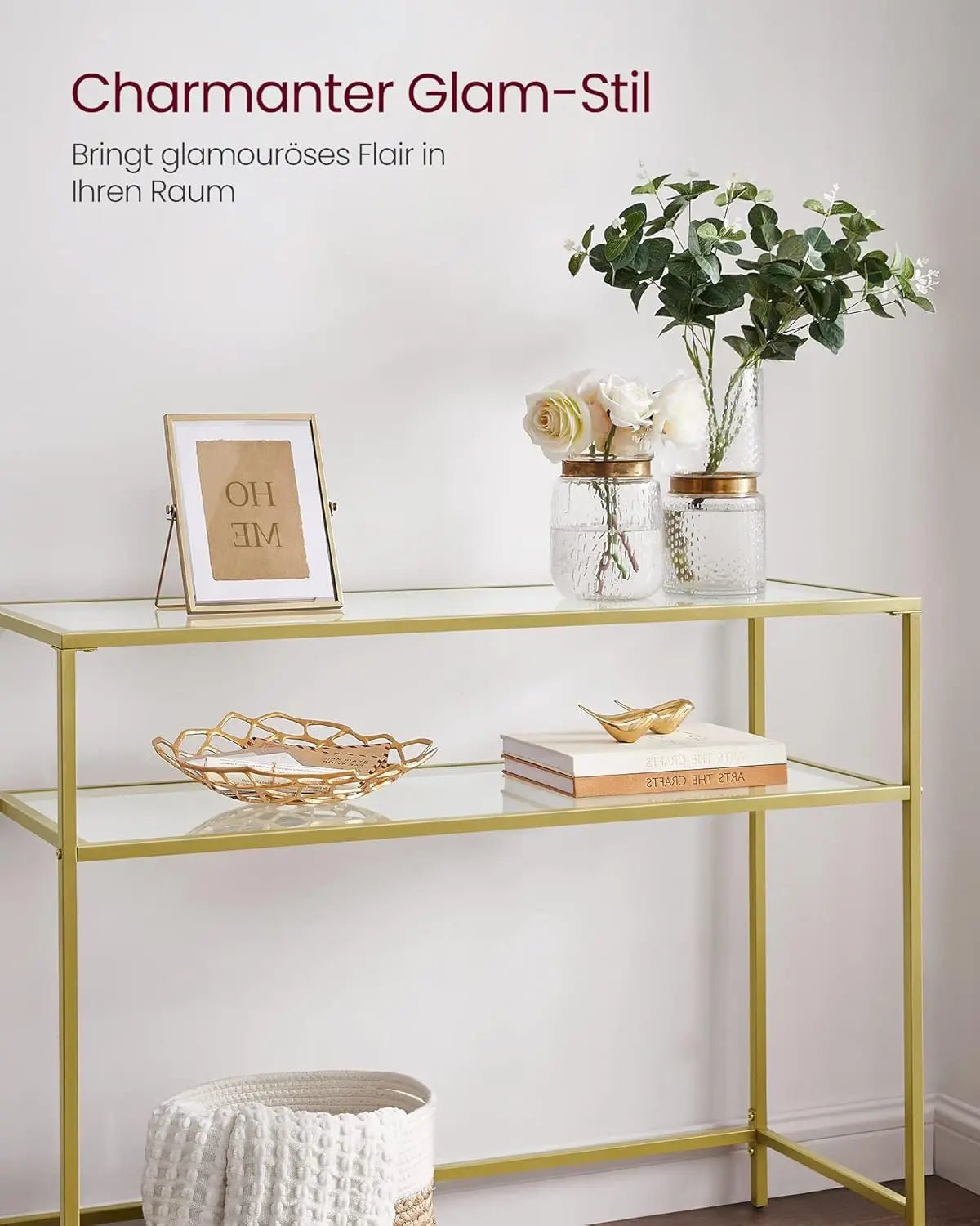 Konsolentisch Hartglas Modern Verstellbar Wohnzimmer Goldfarben von Songmics
