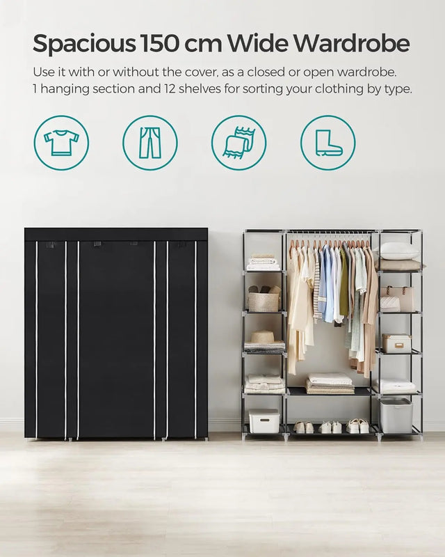 Kleiderschrank Stoffschrank mit Ablagen Schwarz von Songmics