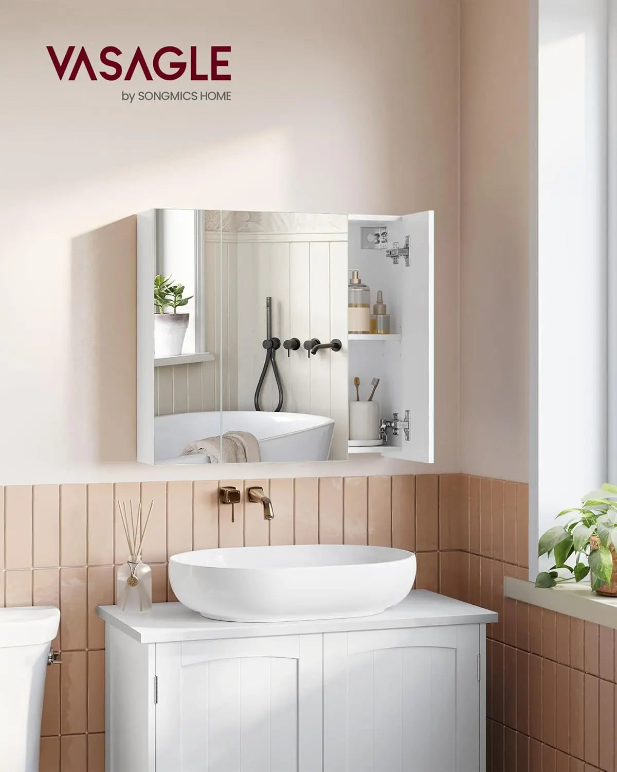 Spiegelschrank Badezimmerschrank mit Türen Weiss von Songmics
