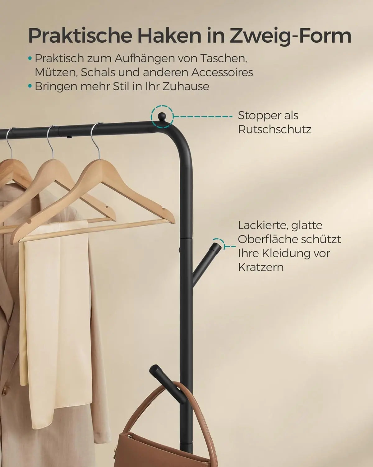 Kleiderständer Rollen Stahlrohre 50kg Schwarz von Songmics