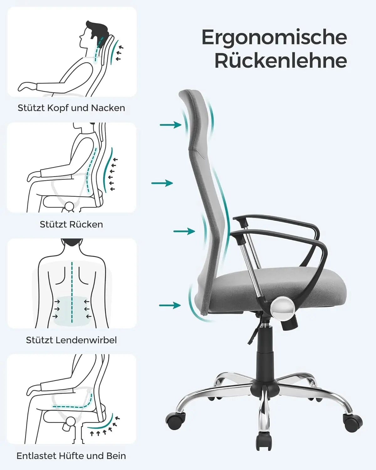 Bürostuhl ergonomisch höhenverstellbar gepolstert grau von Songmics