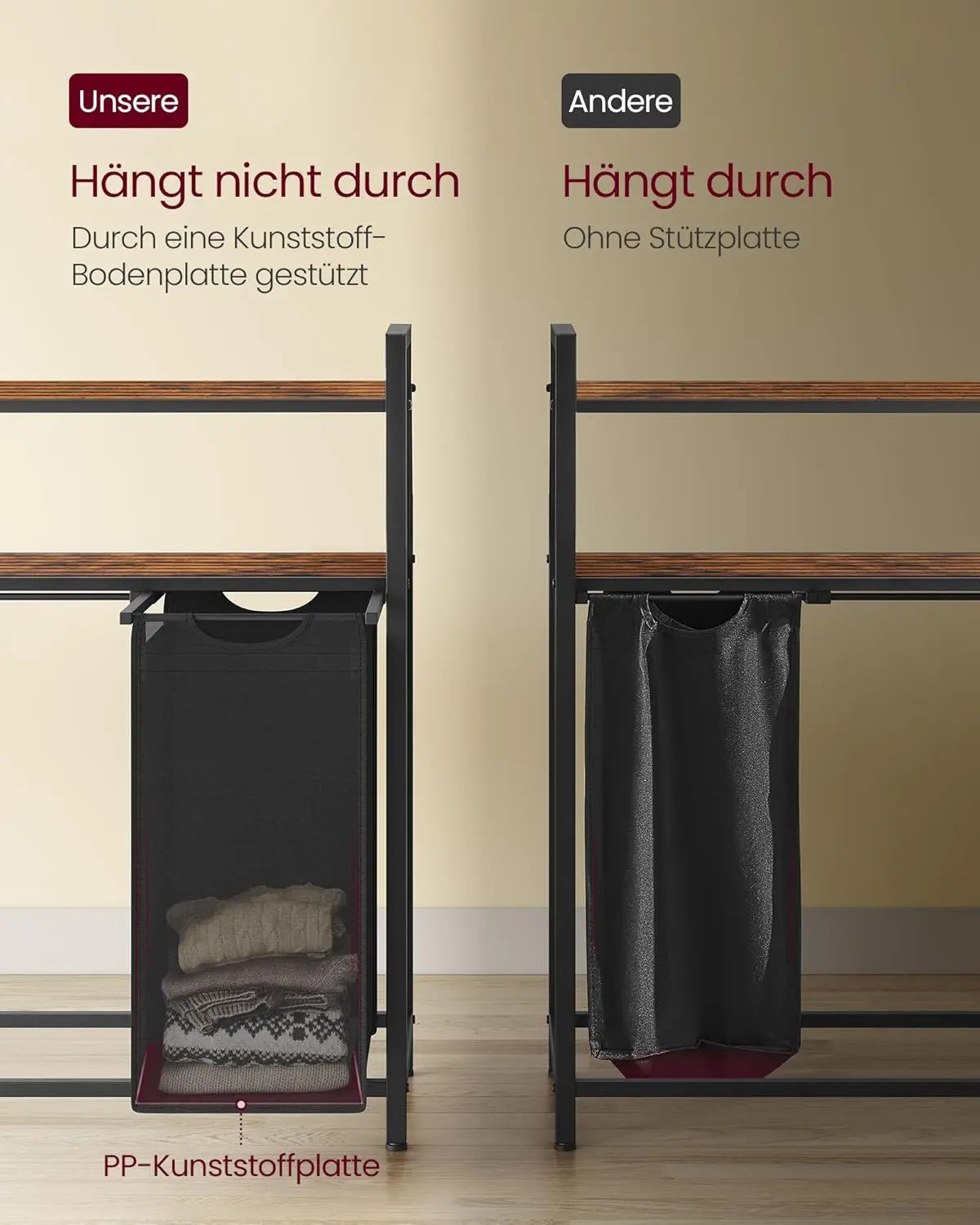 Wäschekorb 3-Fächer ausziehbar schwarz vintagebraun von Songmics