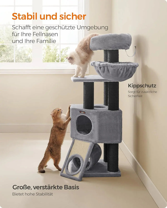 Kratzbaum mit Höhle und Hängematte hellgrau-schwarz von Songmics