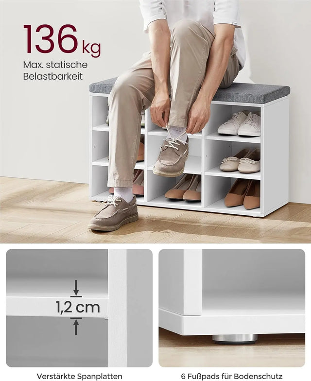 Schuhbank mit Stauraum und Kissen Taubengrau von guteszeug.ch